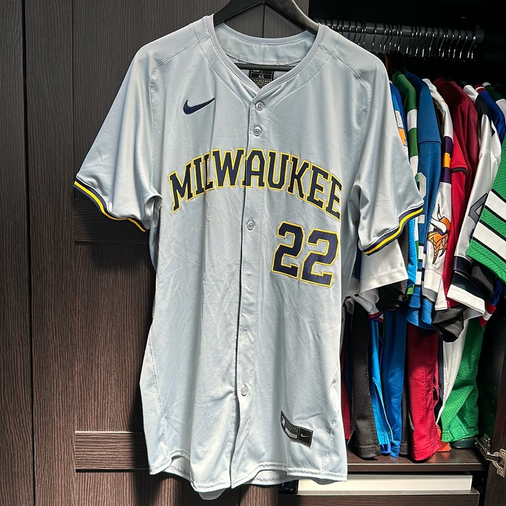 Christian Yelich Milwaukee Brewers Nike Road Elite Player Jersey - Gray